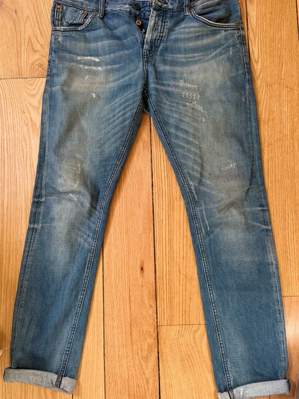 Scotch & Soda Distressed Mid-Blue Slim Straight Jeans
